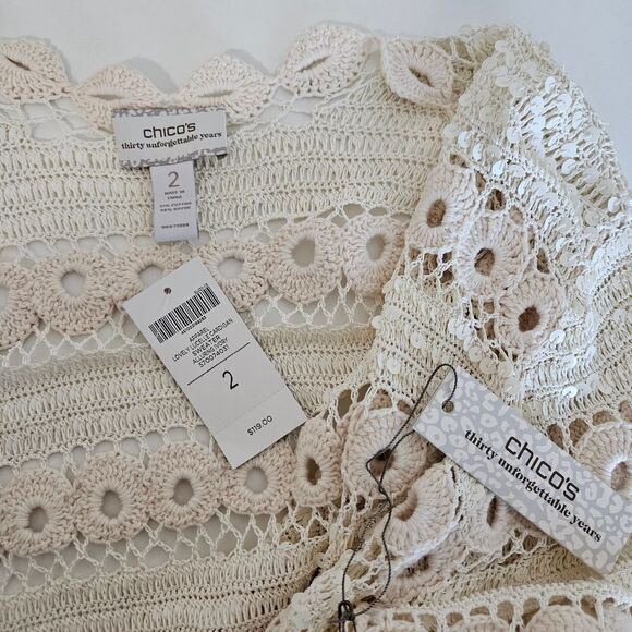 NWT Chicos Sequin Knit Lovely Lucelle Cardigan Sweater Alluring Ivory, Large 2 - Picture 8 of 8